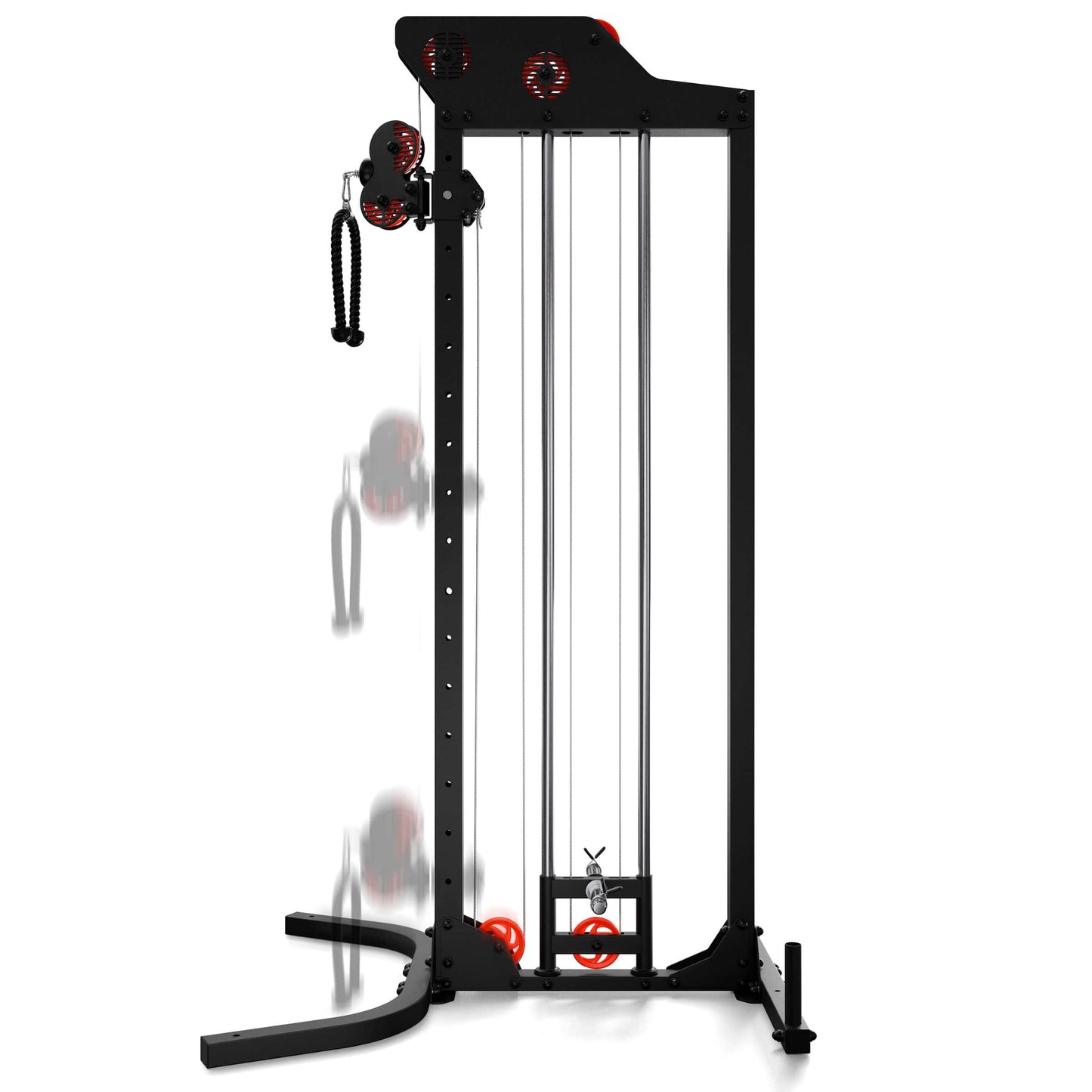 Free-standing cable pulley machine with adjustable height and dual cables for full-body strength training at home gym