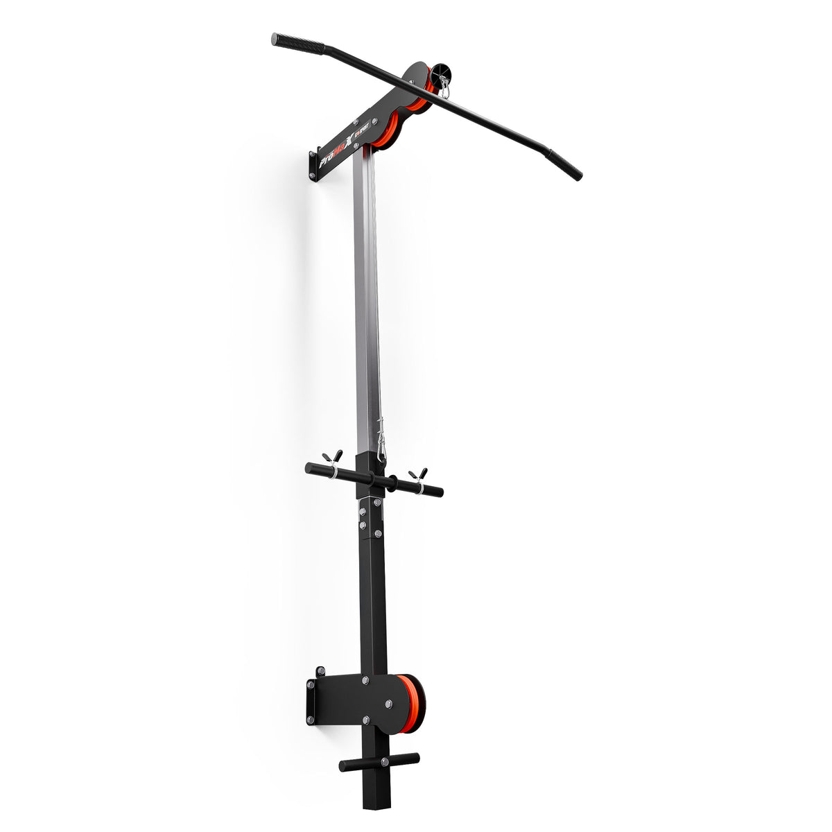 Full front view of the wall-mounted K-Sport ProMax lat pulldown station with lat bar