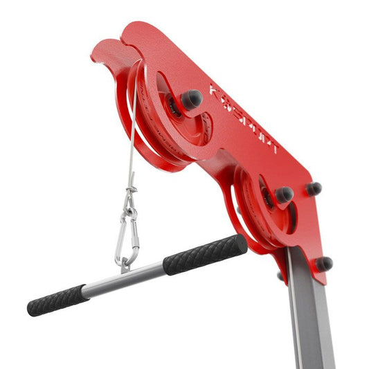 K-Sport Straight Bar Cable Attachment connected to cable pulley machine