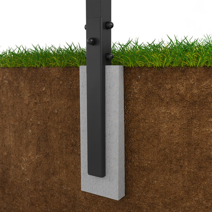 Ground-mounted steel post installation for outdoor calisthenics equipment