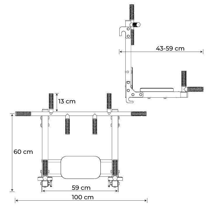 Technical dimensions of Chin-Up And Dip Bar wall-mounted 2-in-1