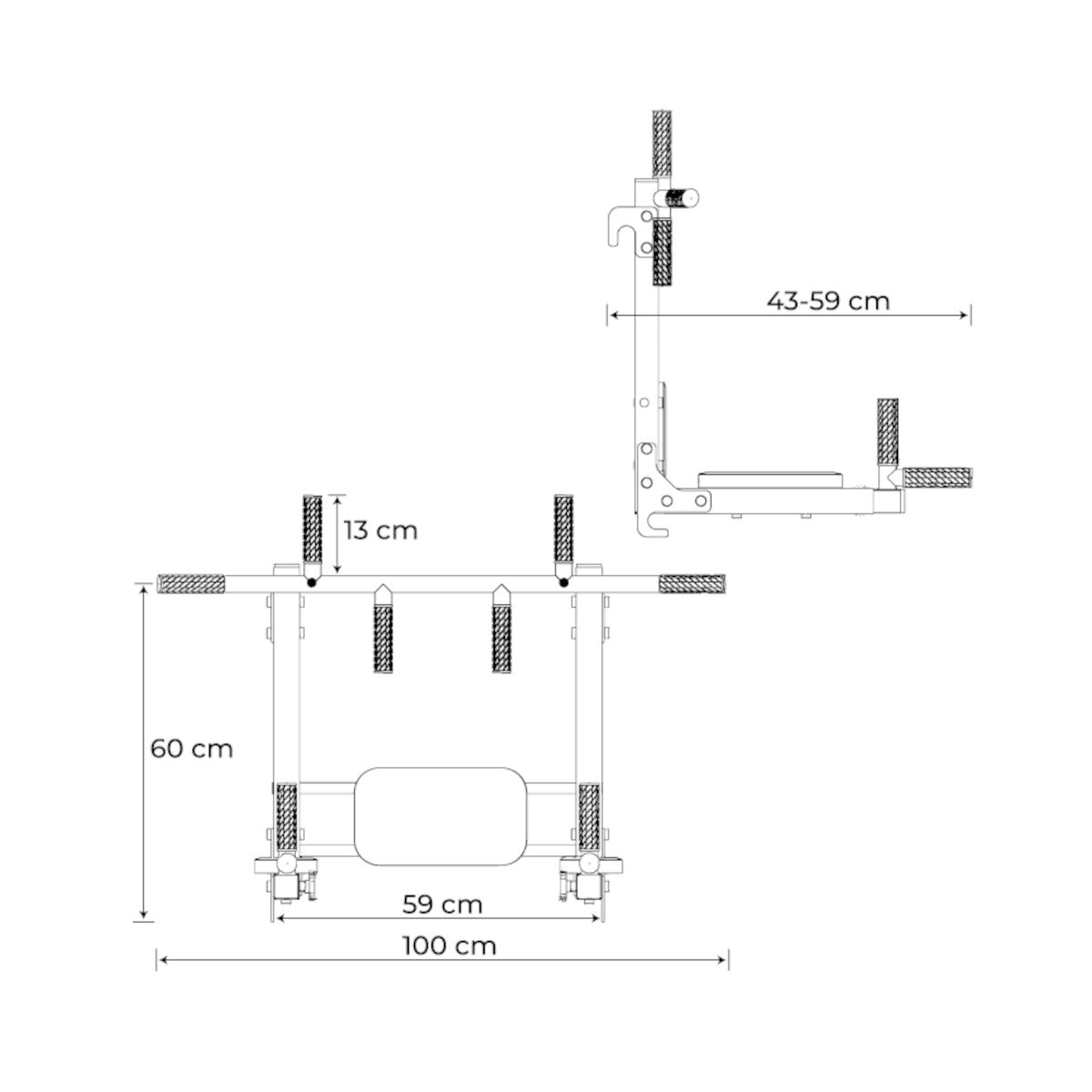 Technical dimensions of Chin Up And Dip Bar 2in1 for Swedish Ladder