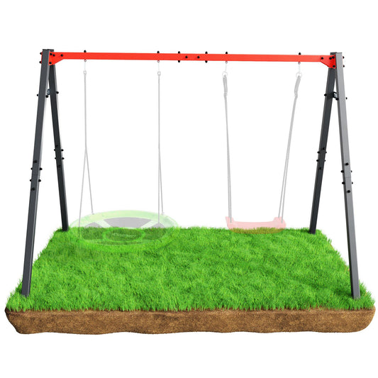 Front view of double children's swing frame for garden with two swing positions