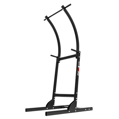 Full view of the freestanding pull-up station with dip handles and long base supports