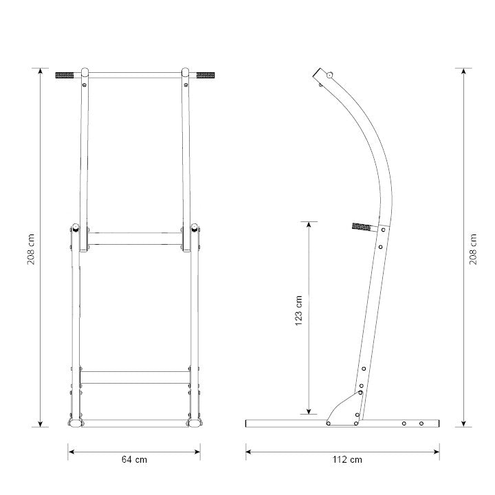 Technical dimensions of freestanding pull up bar and chin up stand