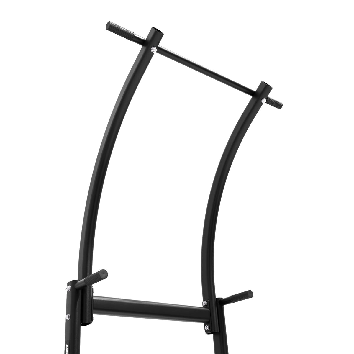 Close-up of the upper pull-up bar and curved steel uprights