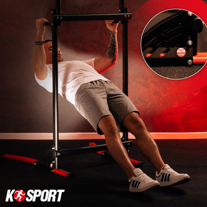 Athlete training on the Power Tower with a bodyweight exercise