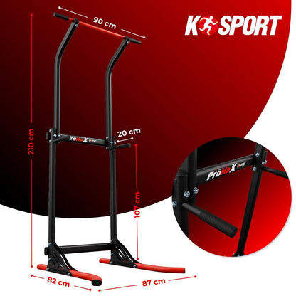 Pull-up station with detailed red measurement markings