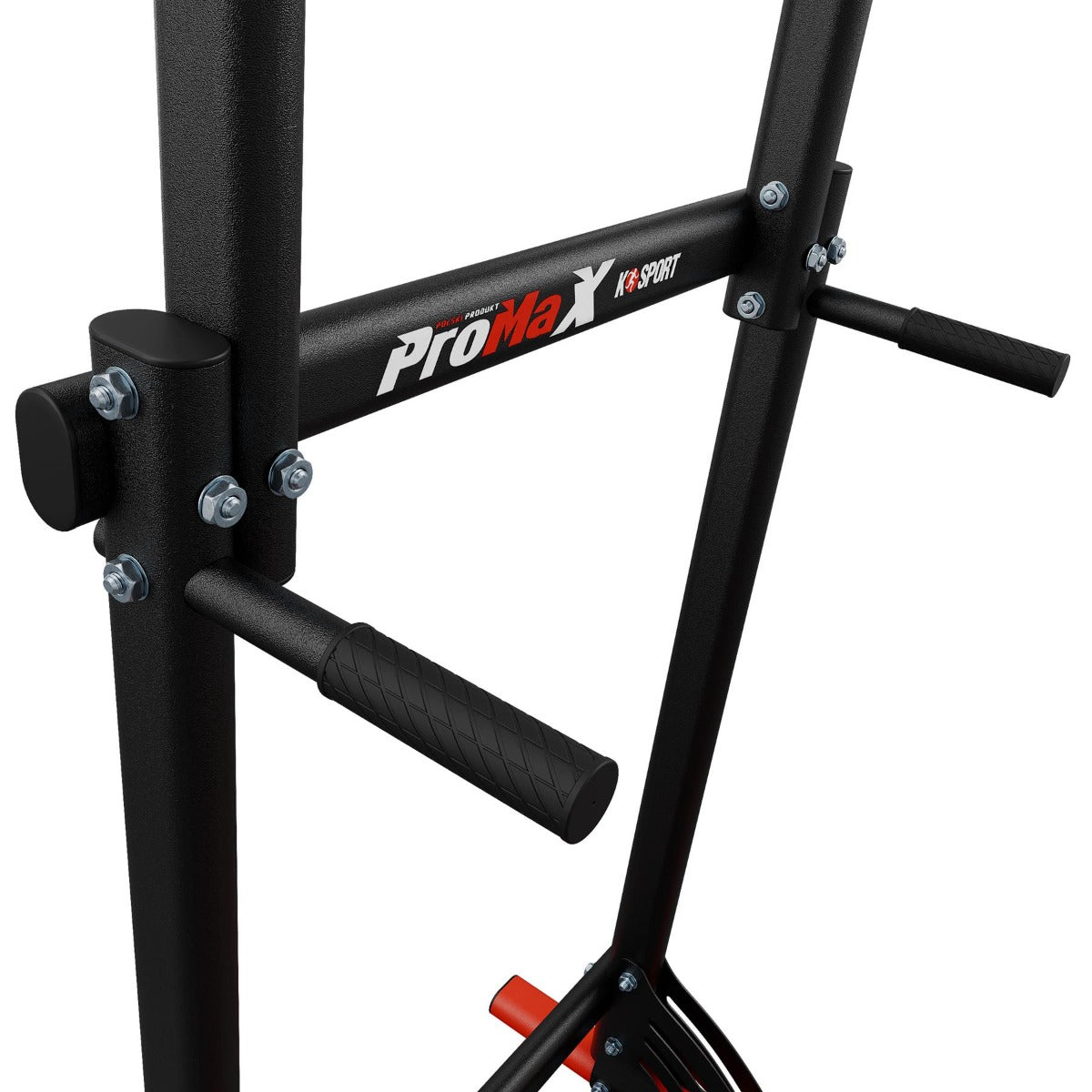 Close-up of dip handle and steel frame on freestanding pull up station