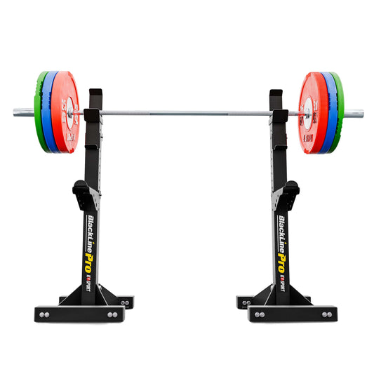K-Sport adjustable barbell stands with barbell and weight plates