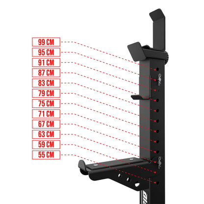 Adjustable safety arm positions on K-Sport KSG017 barbell stand