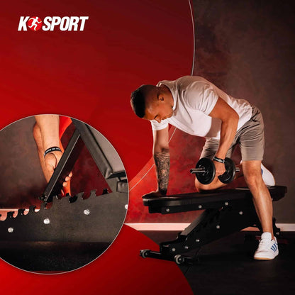 Incline dumbbell row exercise on adjustable workout bench