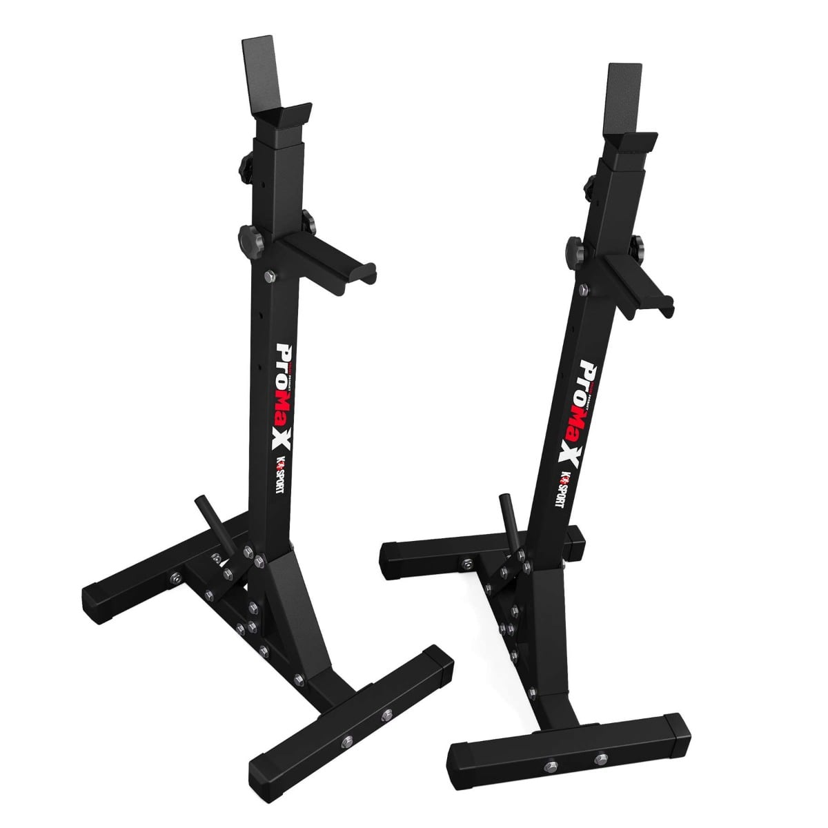 Heavy duty barbell squat stands with wide base and reinforced supports