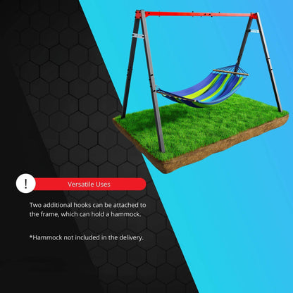 K-Sport swing frame with hammock attachment option, versatile outdoor play equipment setup