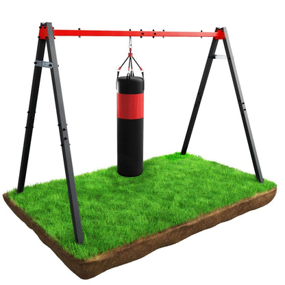 K-Sport swing frame used with hanging punching bag attachment for versatile outdoor training