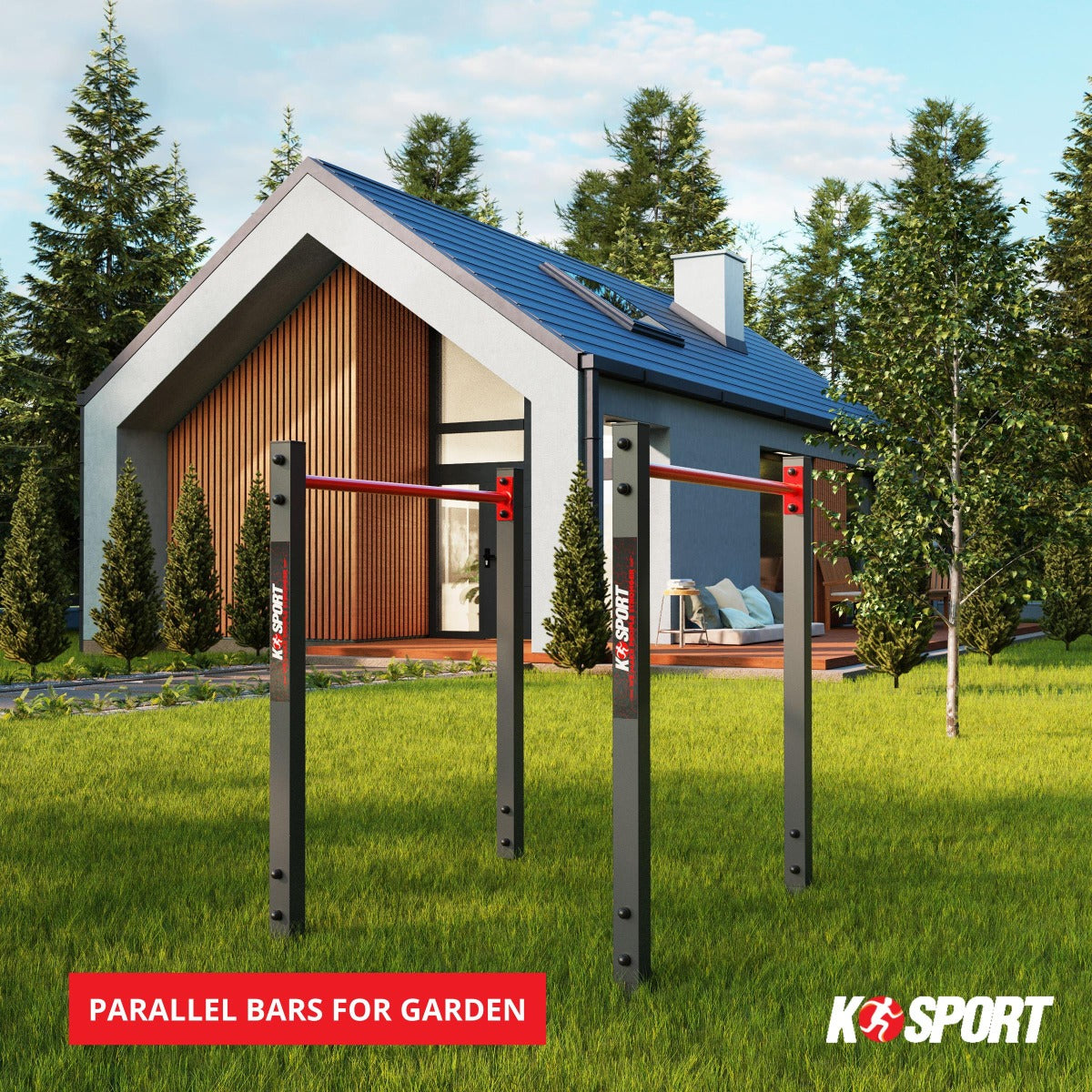 Outdoor parallel bars installed in a garden for calisthenics training