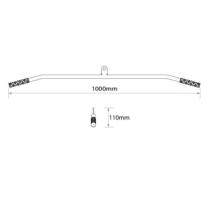 Technical dimensions of K-Sport lat pull down bar attachment showing 1000 mm overall width and 110 mm grip offset