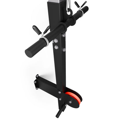 Lower section of the K-Sport ProMax with adjustable leg hold-down roller pads and low pulley