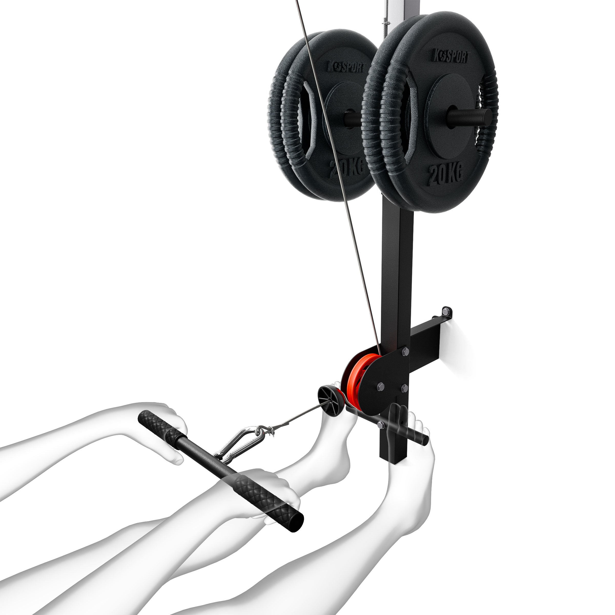 K-Sport ProMax in use for seated cable rows with two 20 kg weight plates loaded