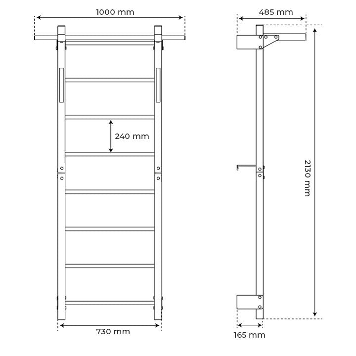 Technical dimensions of metal fitness wall bars with pull-up bar