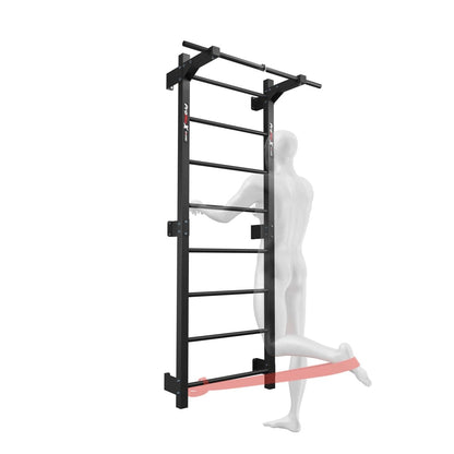 Metal fitness wall bars with pull-up bar in use, demonstrating functional bodyweight training