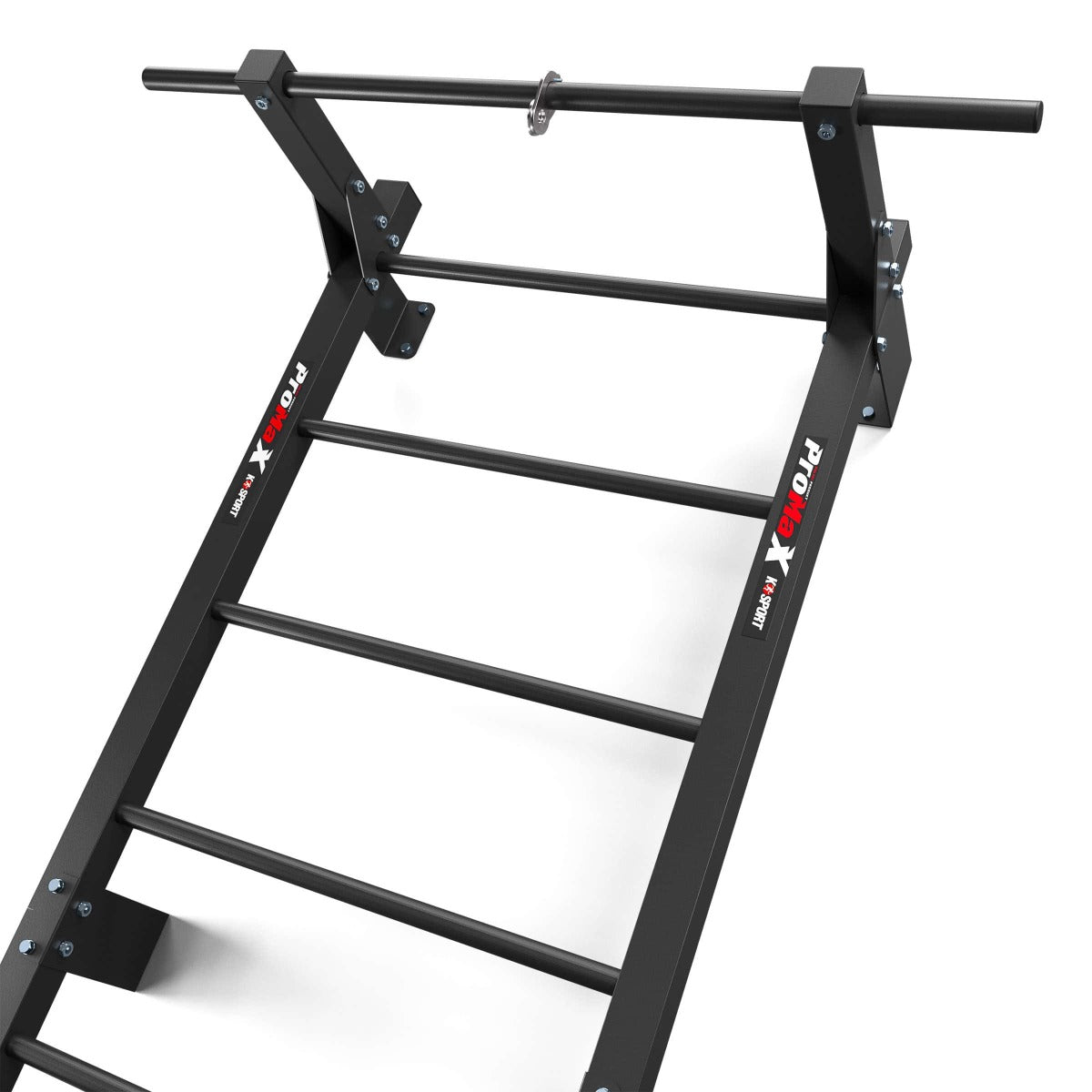 Metal fitness wall bars angled view, heavy-duty steel wall-mounted climbing ladder