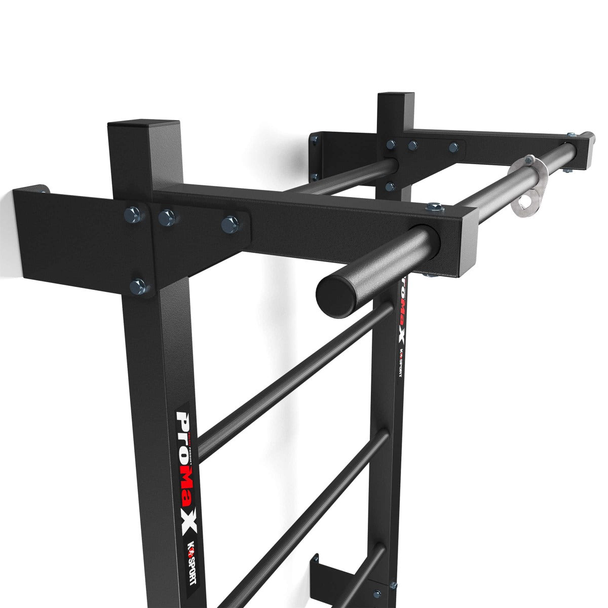 Metal fitness wall bars pull-up bar detail, reinforced steel brackets and mounting system