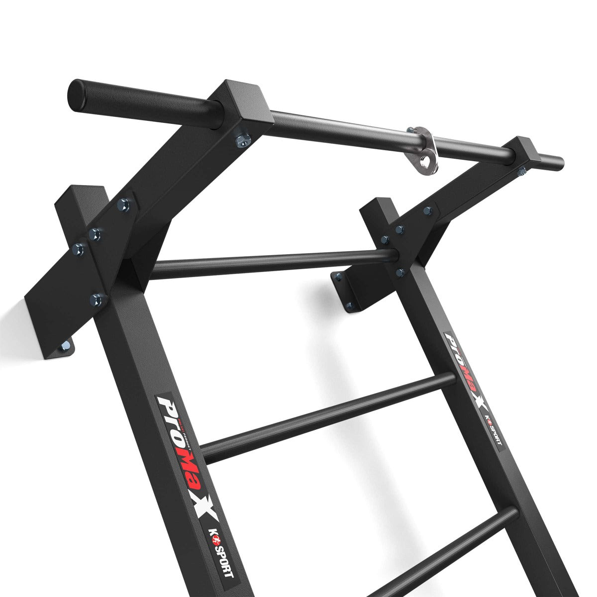 Metal fitness wall bars side detail, wall-mounted pull-up bar with solid steel construction