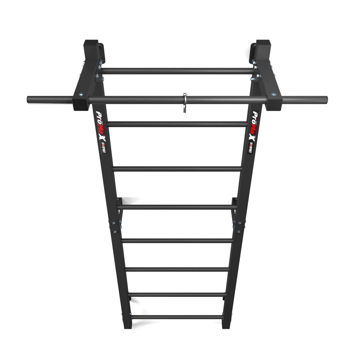 Front view of metal wall bars with integrated pull-up bar