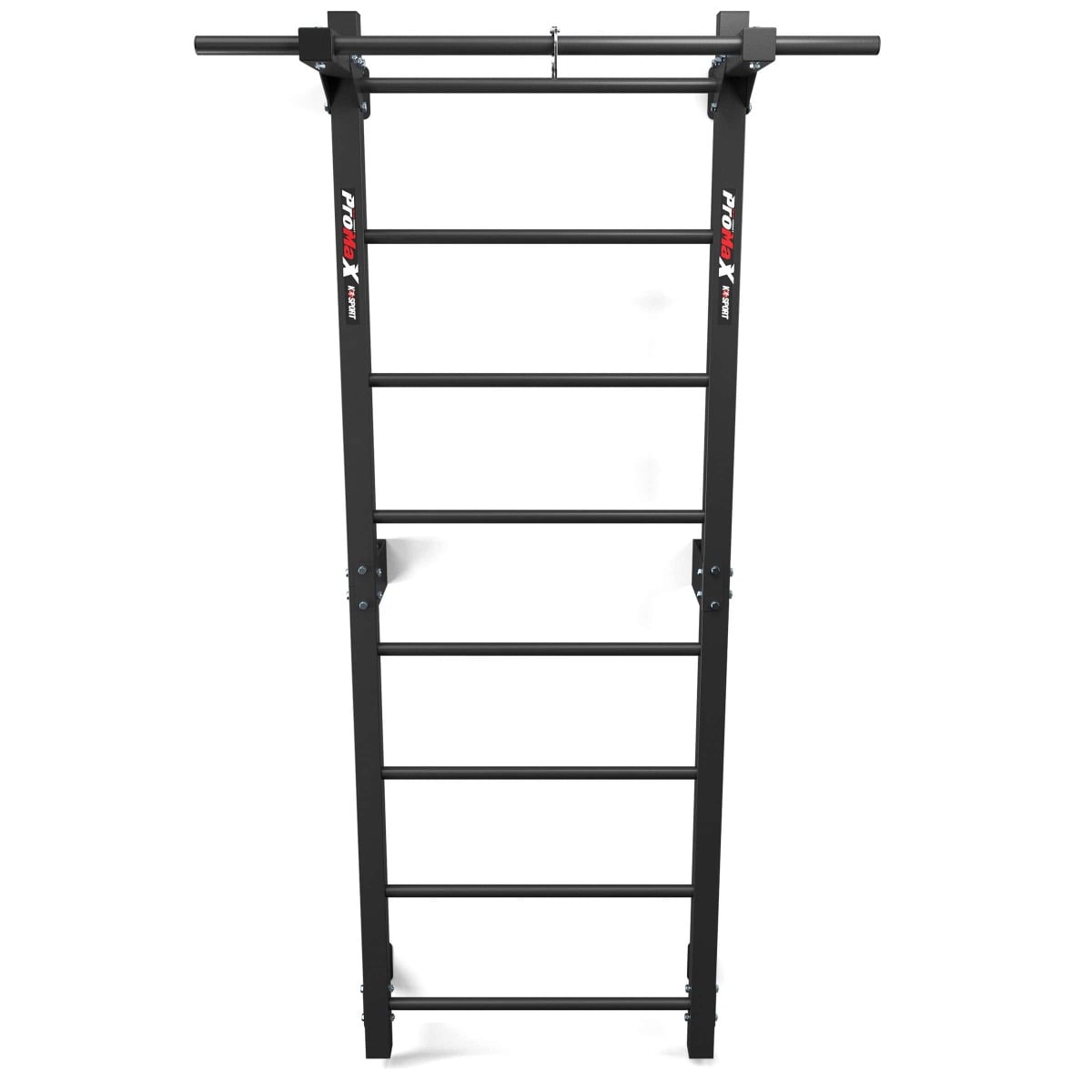 Metal fitness wall bars full front view, professional wall-mounted fitness ladder with pull-up bar