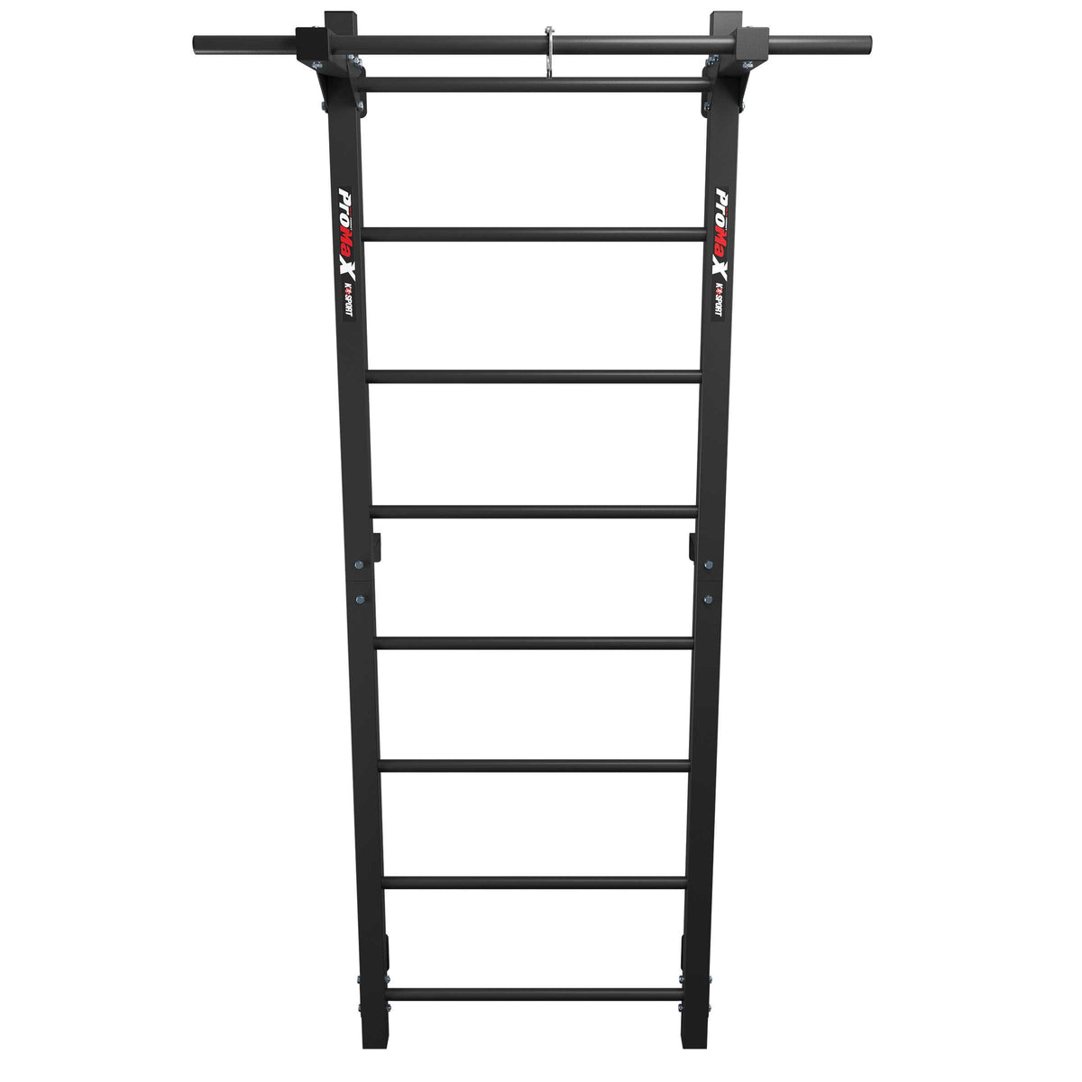 Front view of the metal wall bars with pull-up bar