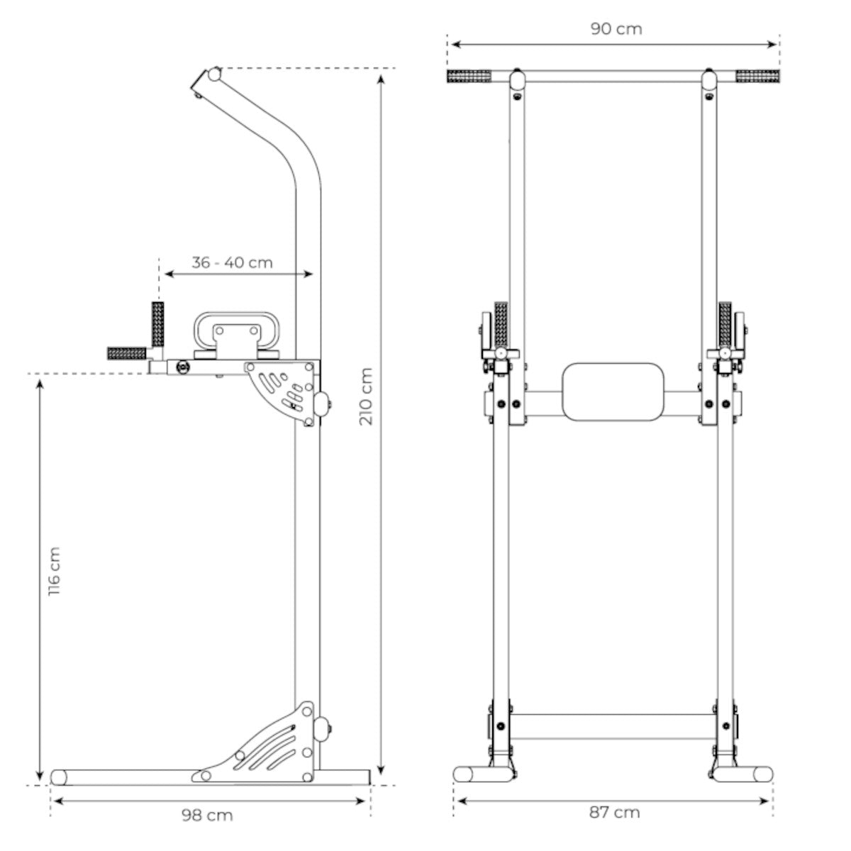 Technical dimensions of multi-function dip and pull-up station