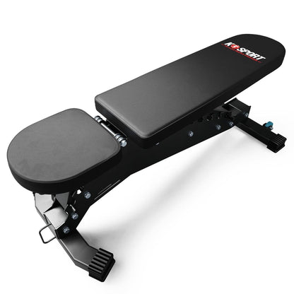 Adjustable weight bench in flat position with padded seat and backrest