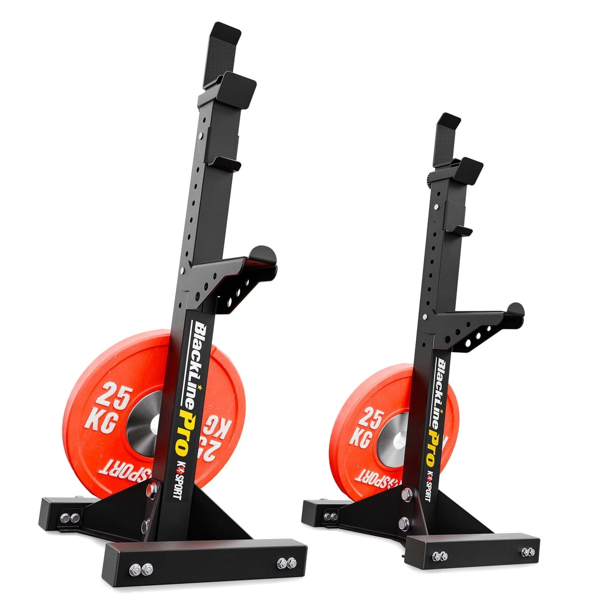 Heavy-duty barbell rack stands with weight plates