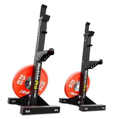 Heavy-duty barbell rack stands with weight plates