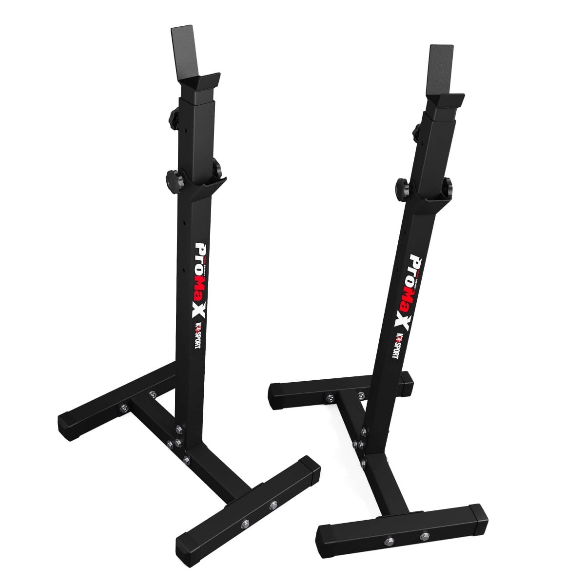Pair of Olympic barbell stands with wide base and steel frame