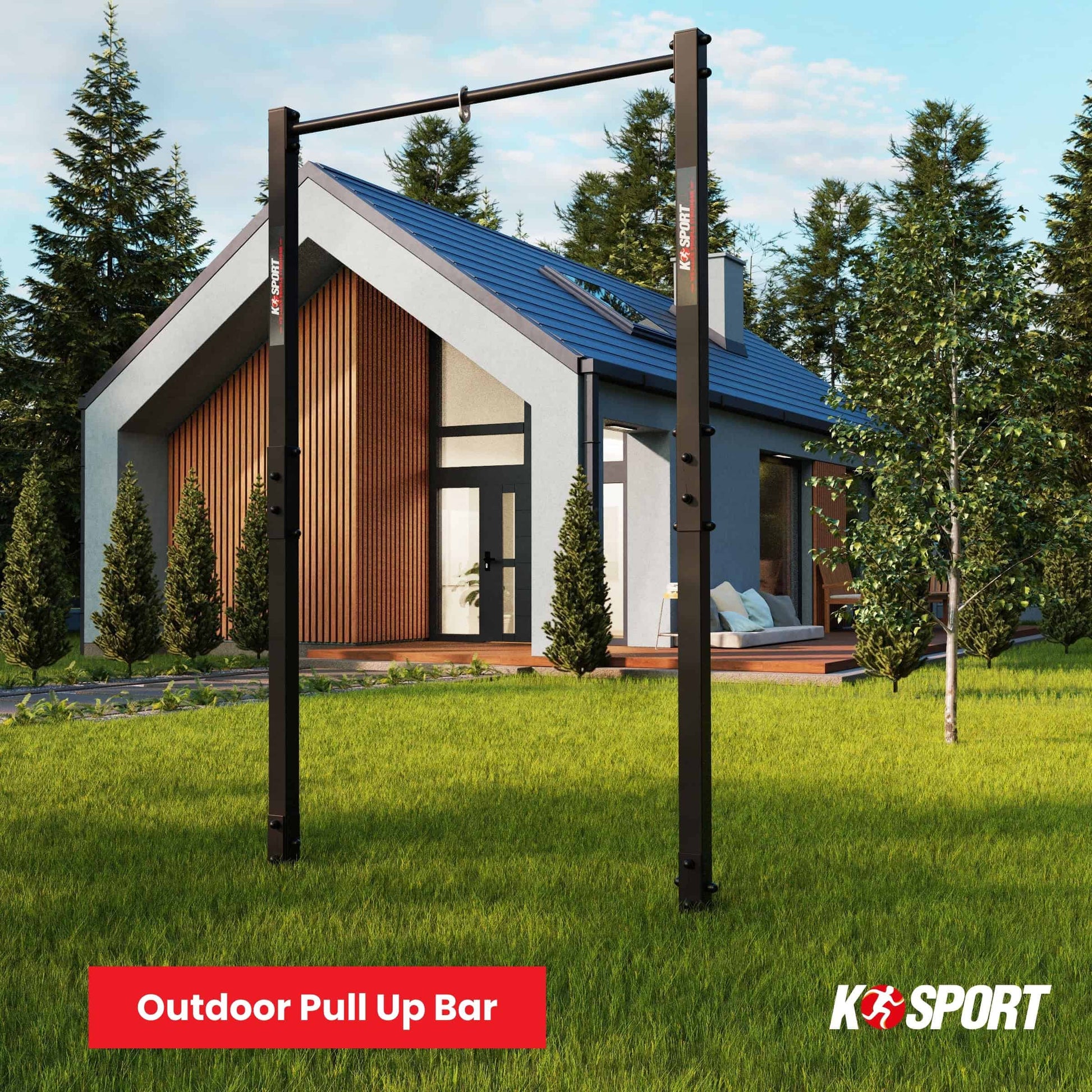 Modern outdoor pull-up bar in residential garden for calisthenics and upper body training