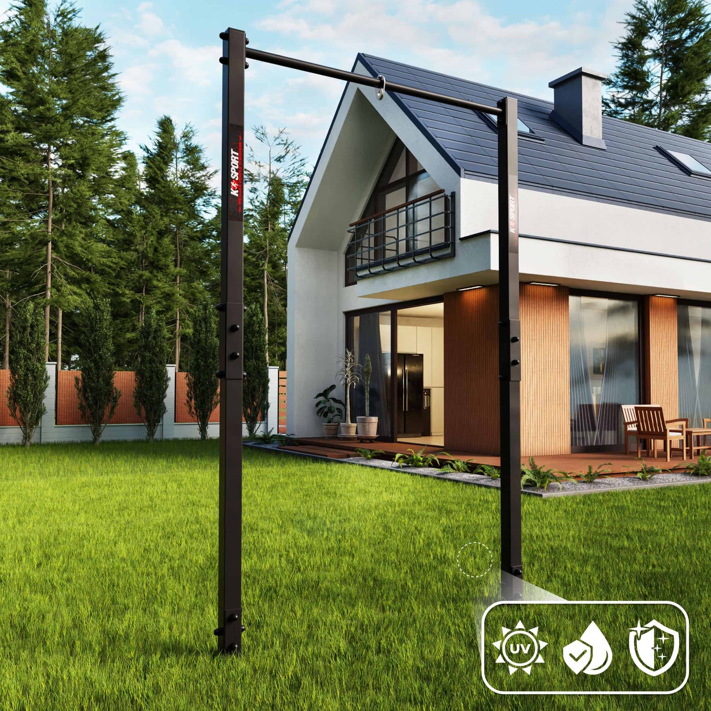 Weather-resistant outdoor pull-up bar for backyard workouts with durable powder-coated steel frame