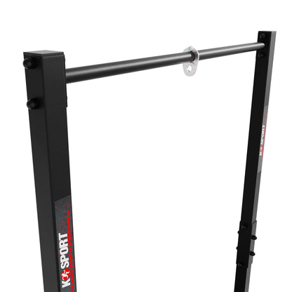 Close-up of outdoor pull-up bar with reinforced steel crossbar and mounting bracket detail