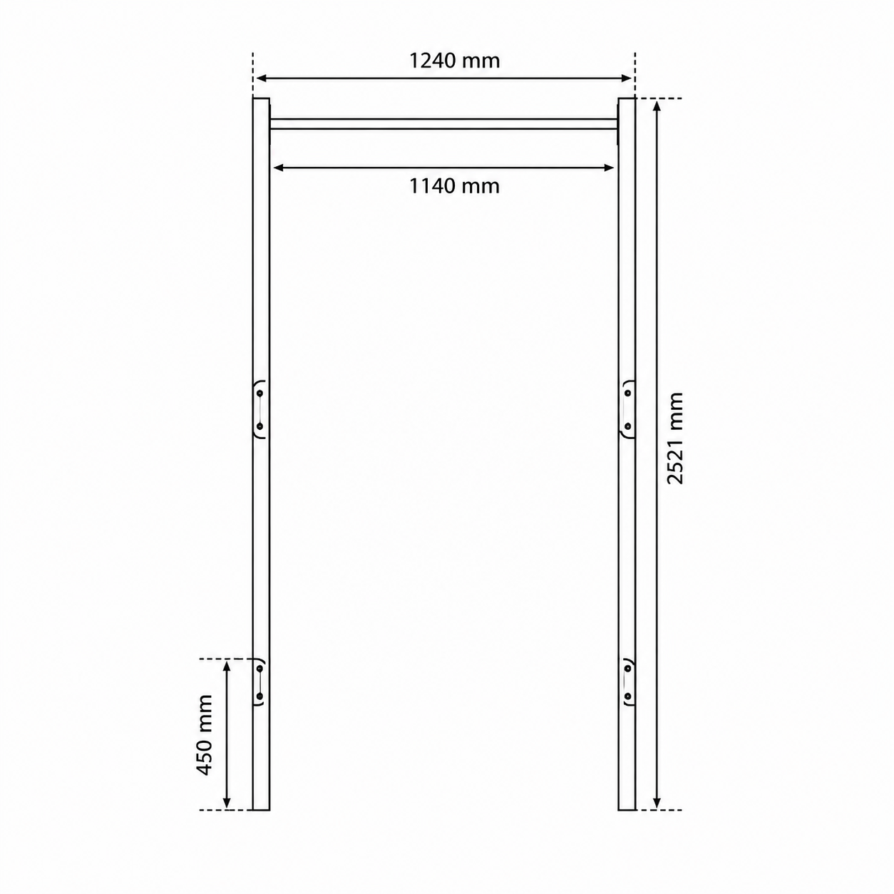 Technical dimensions of outdoor pull up bar with concrete-in installation depth