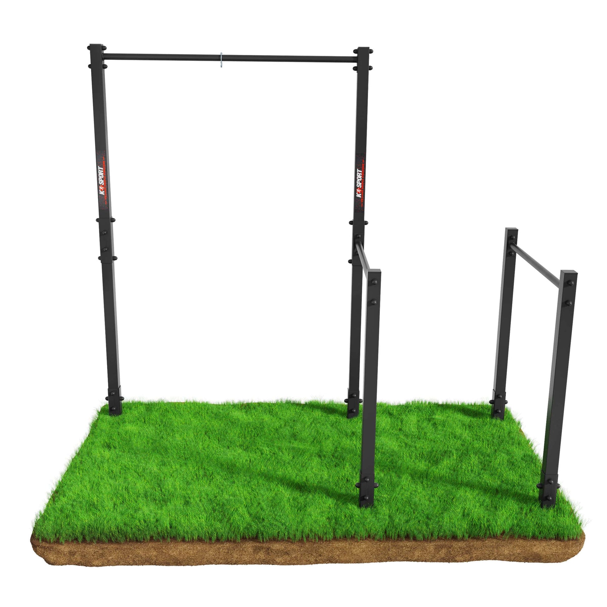 Front view of outdoor pull-up and dip bar station for home strength workouts and fitness training