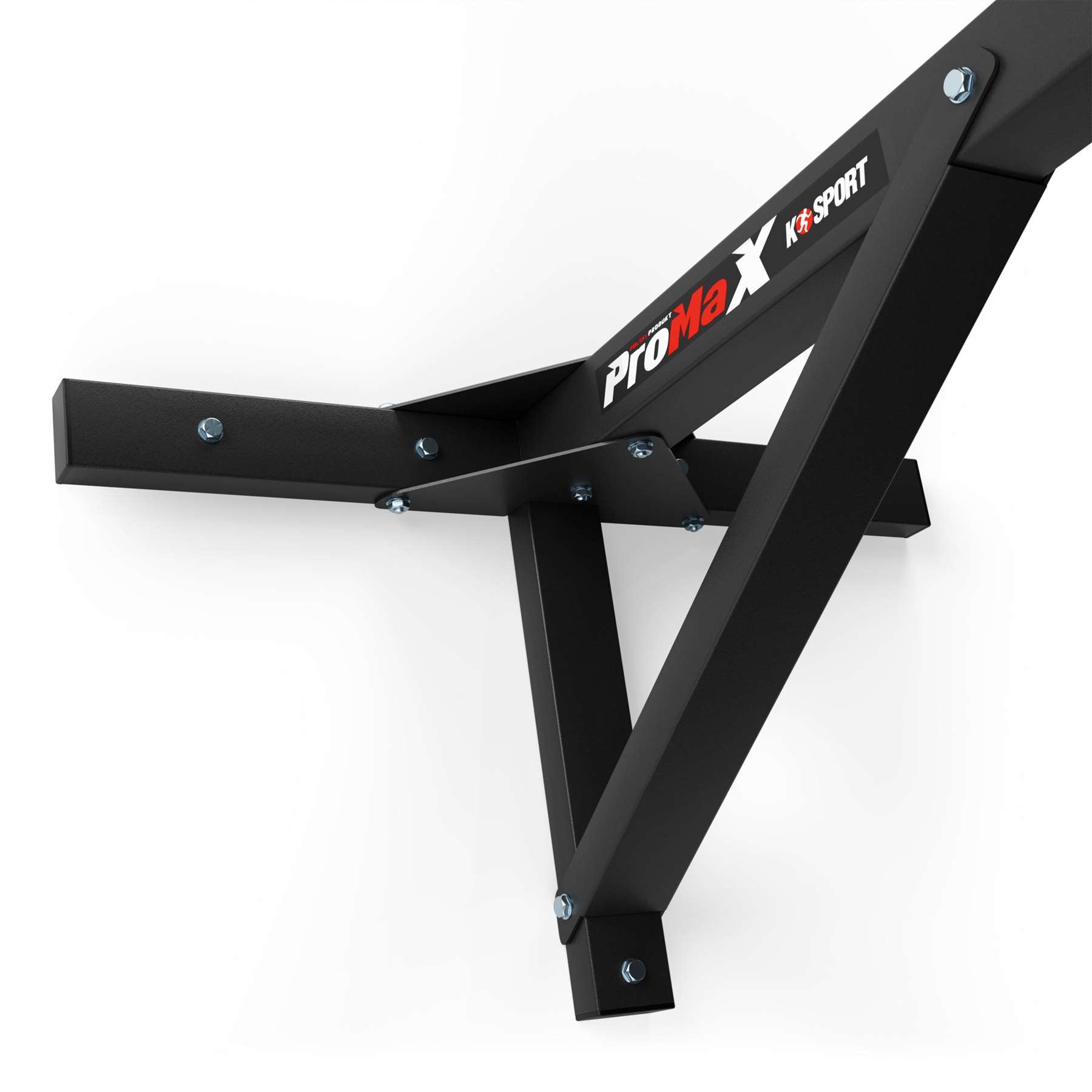 Close-up of reinforced steel frame and diagonal support on punchbag wall bracket