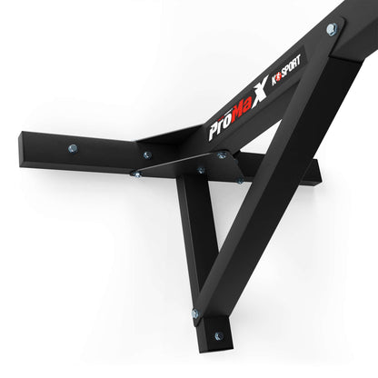 Close-up of reinforced steel frame and diagonal support on punchbag wall bracket