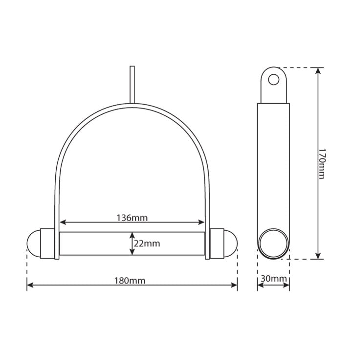 Technical dimensions of K-Sport Single Stirrup Handle – 180 mm width and 170 mm height