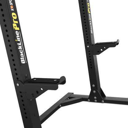 Close-up of adjustable J-hook and reinforced steel frame on Black Line Pro squat rack