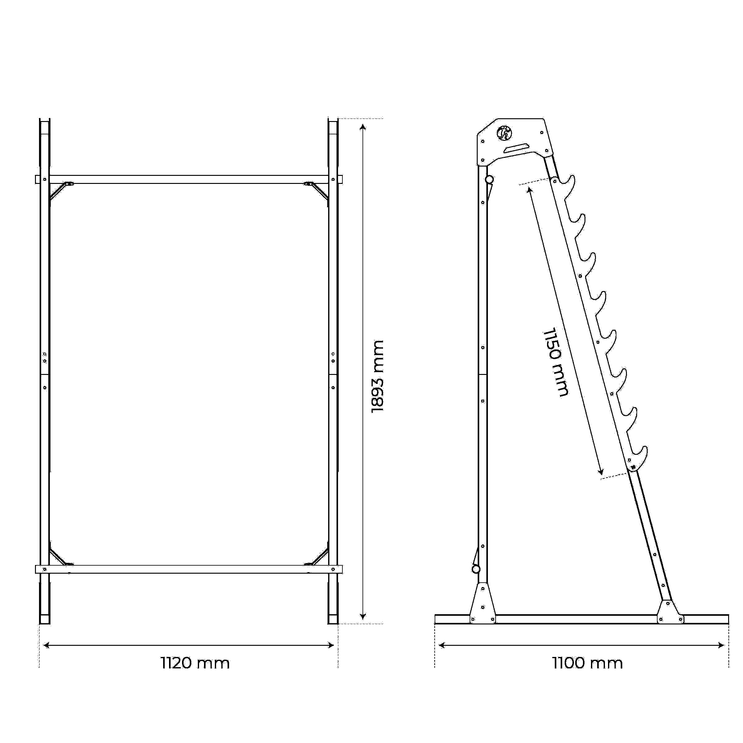 Technical dimensions of Squat Rack and Bench Press Multilevel