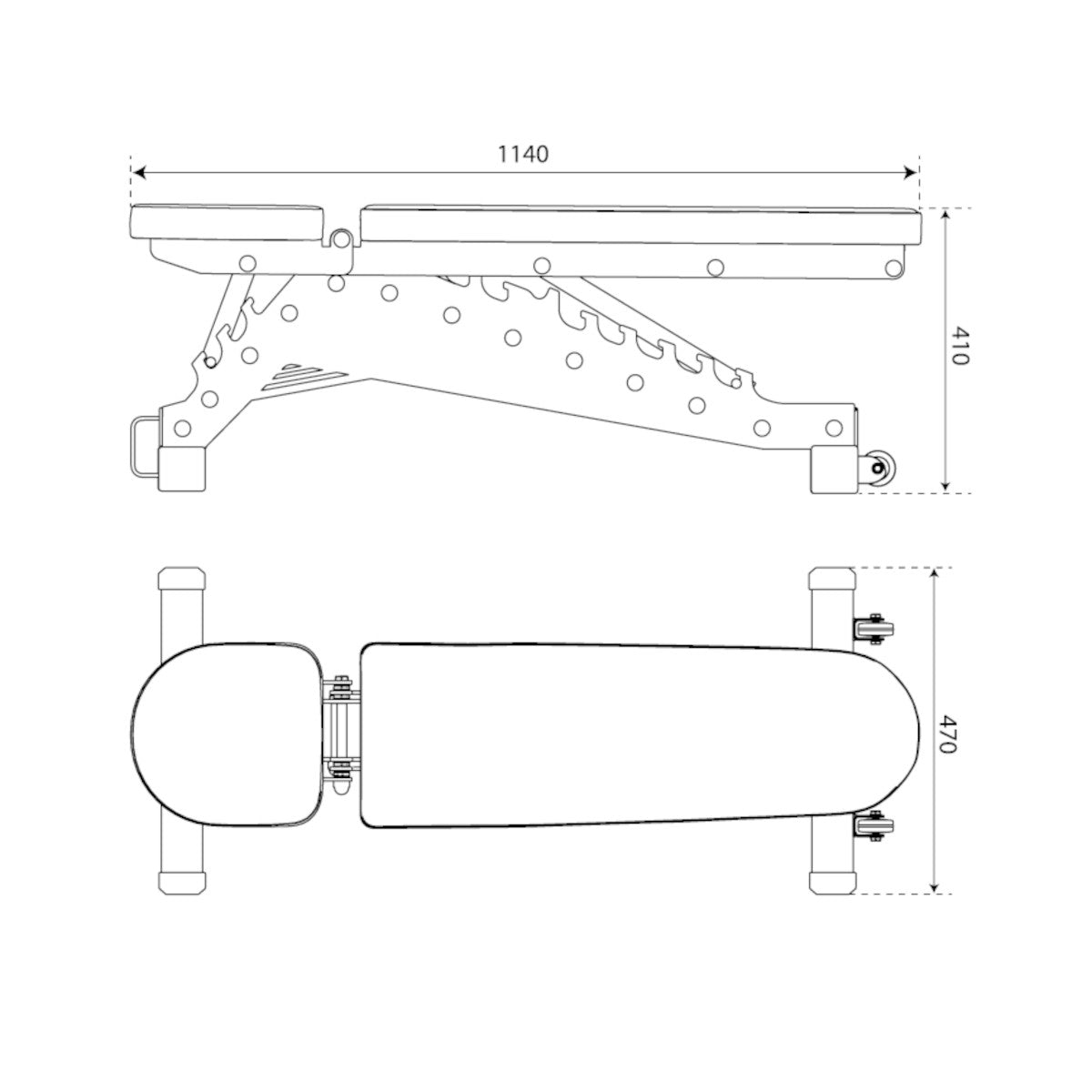 Technical dimensions of adjustable weight bench