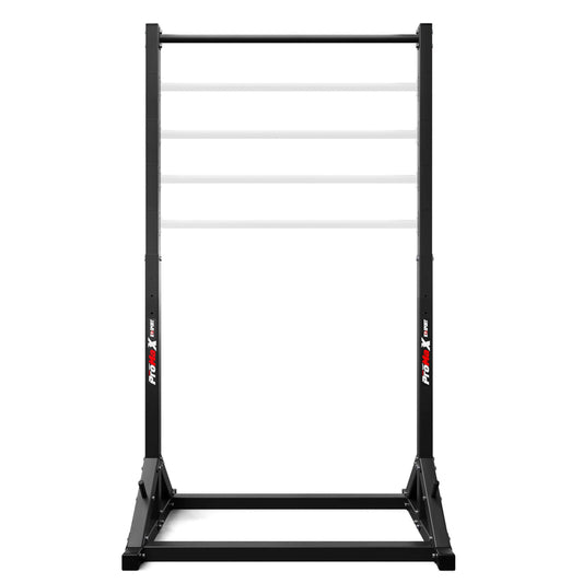 Front view of adjustable freestanding pull-up bar, standalone fitness rack for home workouts
