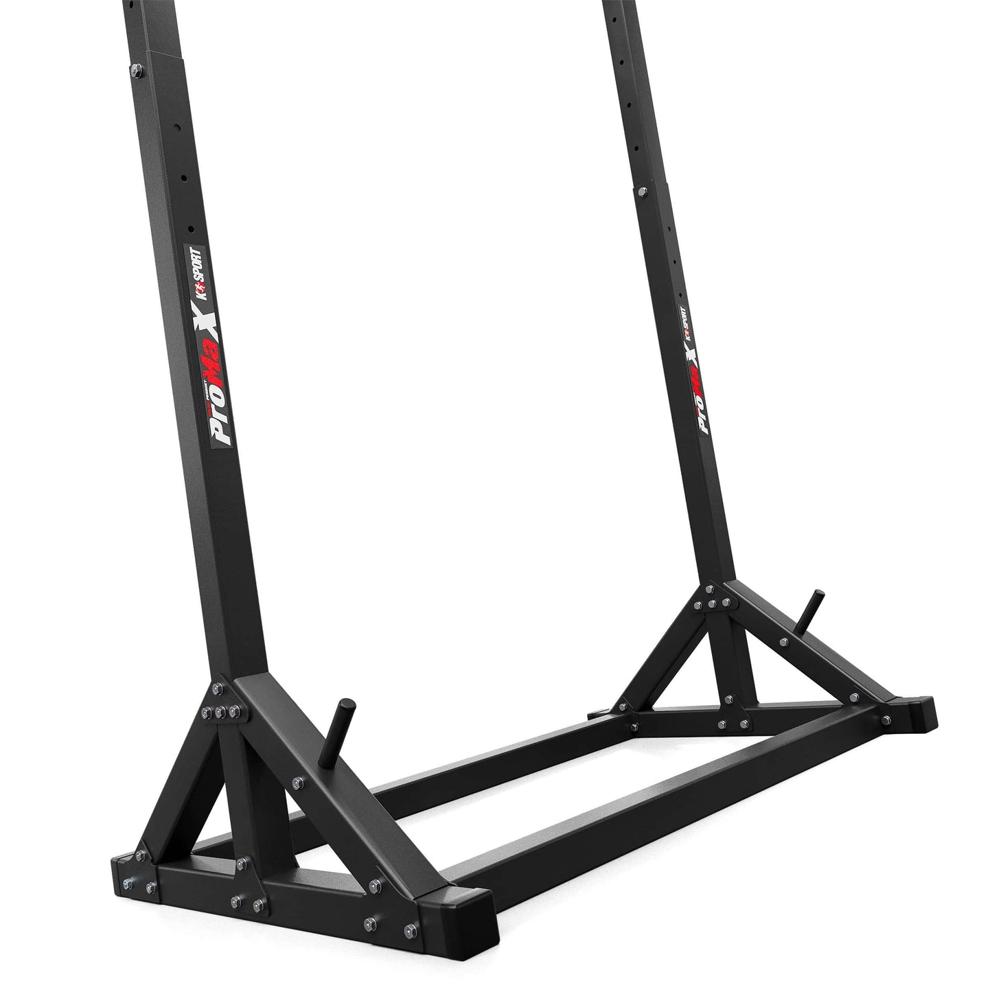 Angled view of portable pull-up bar showing reinforced base and stability supports
