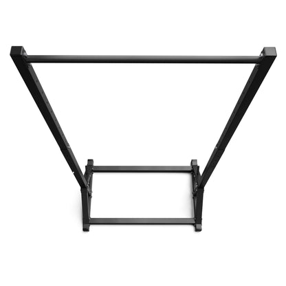 Top view of standalone pull-up bar highlighting wide grip bar and angled support frame